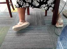 Candid mature bbw feet in library